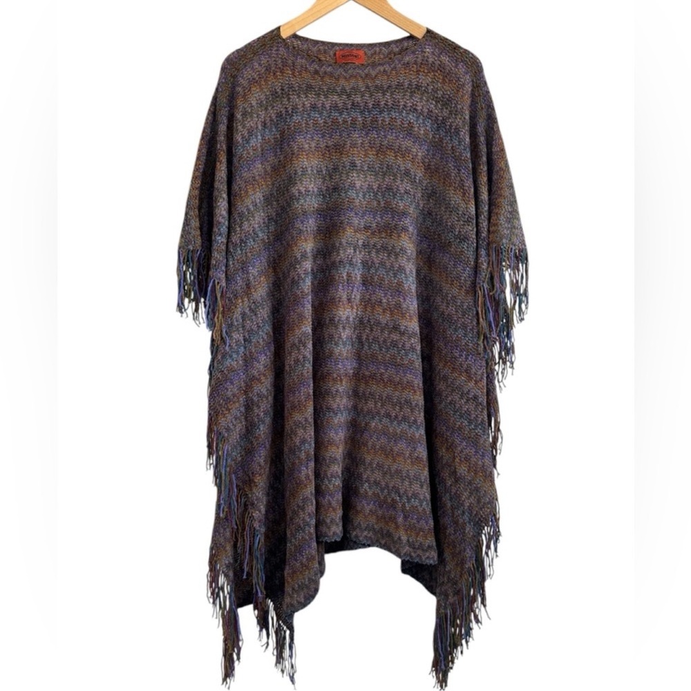 Authentic Missoni Multicolor Fringe Poncho Vibrant Knit Fabric - Picture 2 of 6